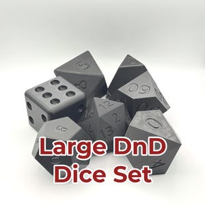 Large Black D&D Dice Set | 4&quot; dice | d4, d6, d8, d10, d100, d12, d20 | Fun for kids and adults!