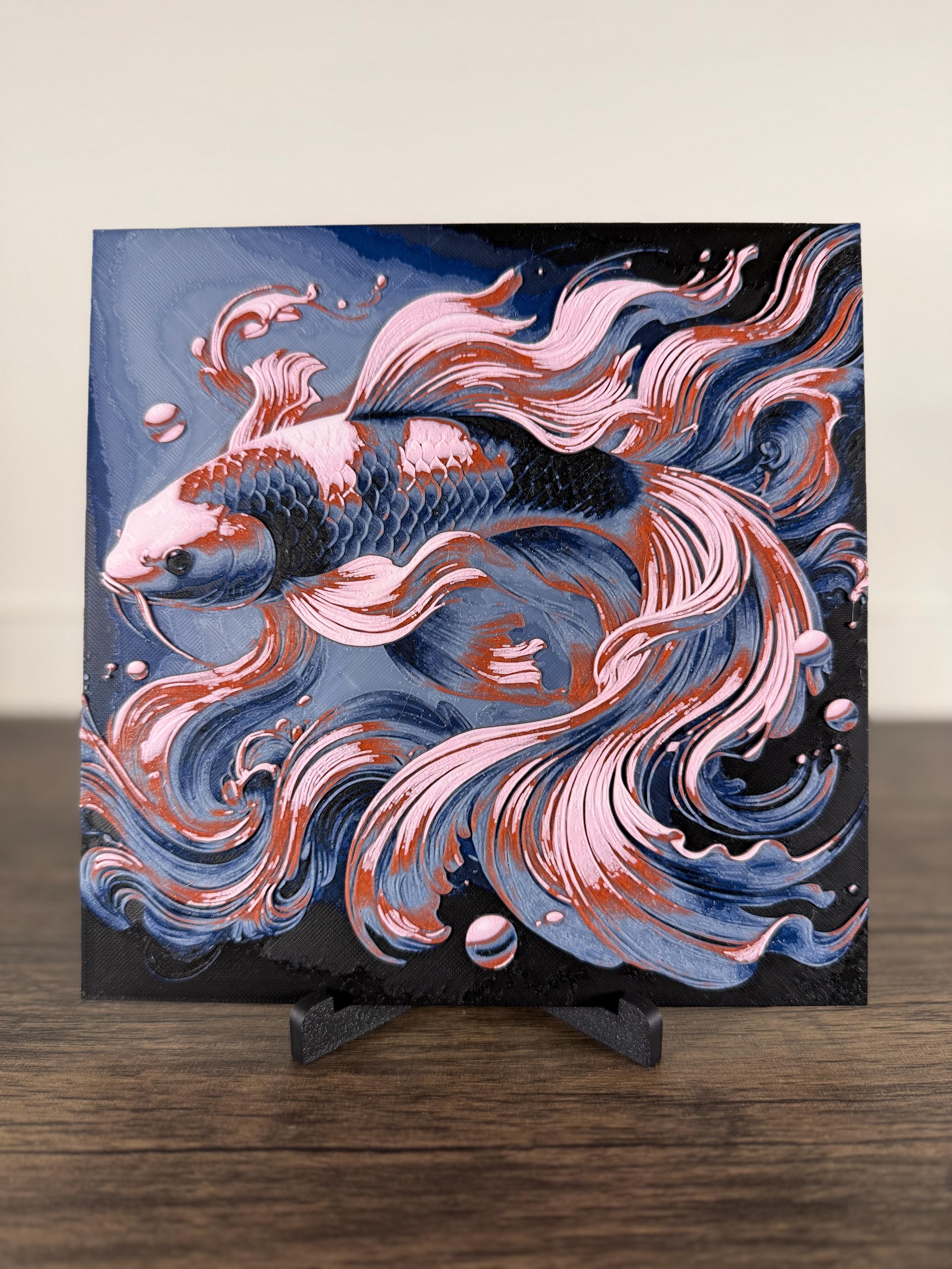 Flowing Koi-Style Beta Fish - HueForge 3D Printed, Art, Decor, Picture, Display