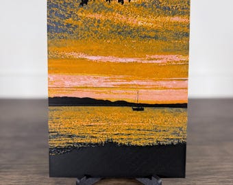 Golden Sunset Serenity Sailboat - HueForge 3D Printed, Art, Decor, Picture, Display