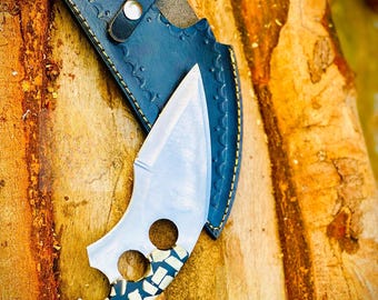 Edelstahl Full Tang Kürschnermesser mit Lederscheide und Resin Griff