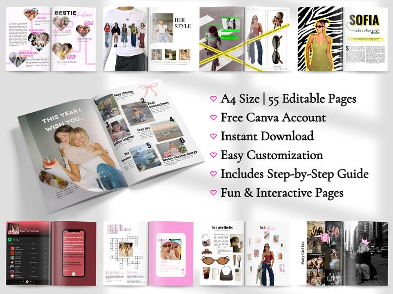 55-page Editable Birthday Magazine Canva Template - Vogue Magazine for ...