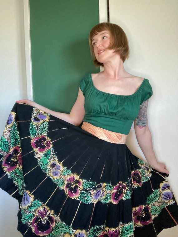 Vintage 1950s Hand Painted Floral & Sequined Mexic