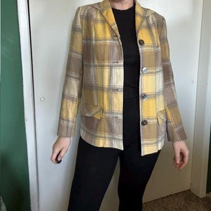Solsken och molnig dag Vintage gul 1940-tals rutig Pendleton 49er jacka / skjorta för kvinnor - Med.