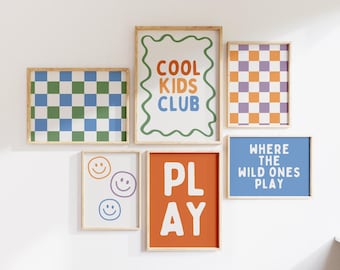 Retro Playroom Gallery Wall Art: Colorful Kids Prints (Digital Download)
