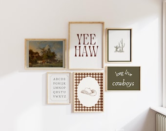 Western Boy Nursery Art Prints: Cowboy Theme Baby Room, Set of 6 (Digital Download)