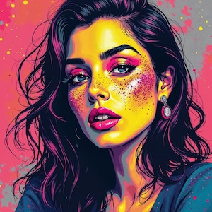 Neon Pop Art Woman Portrait Set | Bold Digital Download | Retro Glam Wall Art | Printable 4076x4076 | Instant Download Decor