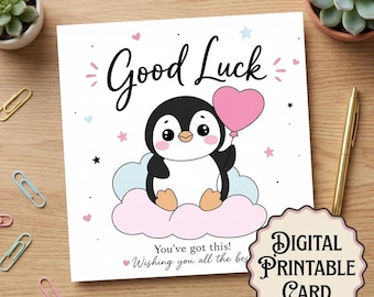 Penguin Good Luck Card, Encouragement, Exam Success (Digital Download)