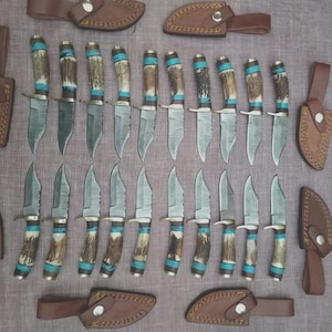 Handmade Damascus Steel Skinning Knife – Stag Antler Handle, 6 Inch