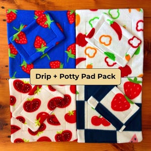 Guinea Pig Potty Pad & Water Bottle Drip Pad Set: Reusable Fleece Liners