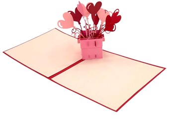 Caja desplegable con globos y corazones - Tarjeta de amor - Tarjeta de condolencias para la pareja - Tarjeta de San Valentín para el enamorado - Tarjeta de aniversario - Tarjeta de agradecimiento