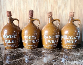 Vintage Moonshine Jugs  (Moose Milk, Panther Sweat, White Lightning, and Alligator Milk)