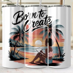 Nato per creare PNG digitale, illustrazione di Sunset Beach, design di ispirazione artistica, arte del paradiso tropicale, stampa di mentalità creativa