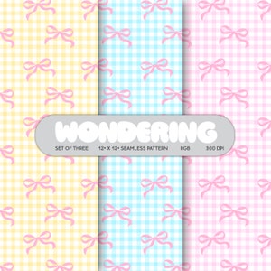 Bows Gingham Seamless Pattern: Retro 70s Textile Print (JPEG Digital Download)