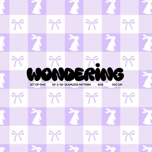 Gingham Bunny Bows Seamless Pattern: Lilac Coquette Print (Digital Download)
