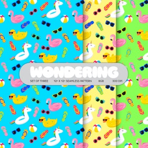 Summer Fun | Seamless Fashion Textile Print JPEG for Commercial Use Digital Download | Flip Flops Sunglasses Floaties | Beach Prints