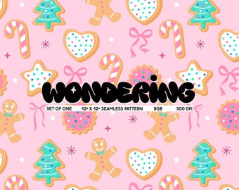 Christmas Cookies Wrapping Paper: Girly Holiday Seamless Pattern (Digital Download)