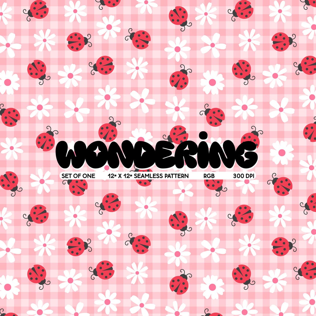 Ladybug Gingham Seamless Pattern: Blush Pink, Commercial Use (digital ...
