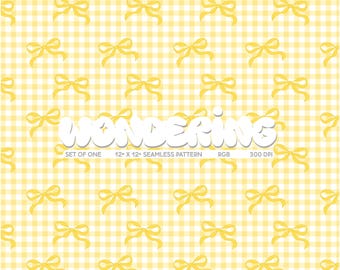 イエローボウズ ギンガムチェック シームレスパターン：コテージコケットプリント（デジタルダウンロード）