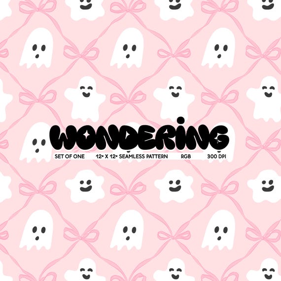 Girly Ghosts Seamless Pattern: Coquette Bows, Bats, Jack o Lanterns (JPEG Digital Download)