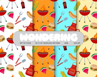 Pink Bbq Pattern BBQ Seamless Digital Paper - Seamless 4th of July Pattern, Color Me ...