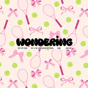 Coquette Tennis Seamless Pattern: Ribbons and Bows (Digital Download)