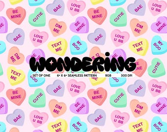Candy Hearts Seamless Pattern: Valentine's Day Print (Digital Download)