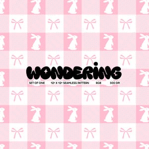Pink Gingham Bunny Seamless Pattern: Bows, Easter, Spring (JPEG Digital Download)
