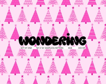 Retro Pink Christmas Tree Seamless Pattern (Digital Download)