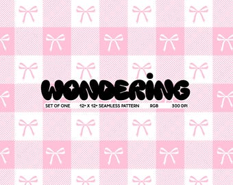 Pink Gingham Bows Seamless Pattern: Girly Coquette Print (JPEG Digital Download)