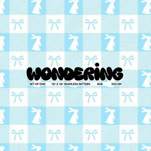 Blue Gingham Bunny Bows Seamless Pattern: Commercial Use (JPEG Digital Download)