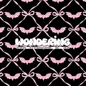 Bats Trellis Black Pink | Seamless Fashion Textile Print | JPEG for Commercial Use | Halloween | Coquette Ribbon Girly Bows | Spooky Vampire