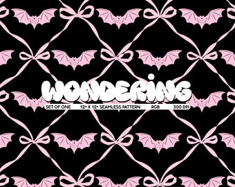 Pink Bats Trellis Seamless Pattern: Girly Halloween Textile (JPEG Digital Download)