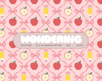 Apple Pencil Trellis Seamless Pattern: Back to School Fabric Print (JPEG Digital Download)