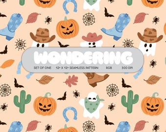 Cowboy Ghosts Seamless Pattern: Halloween Rodeo (Digital Download)