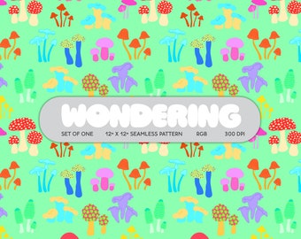 Mushroom Seamless Pattern: 70s Groovy Fall Textile Print (JPEG Digital Download)