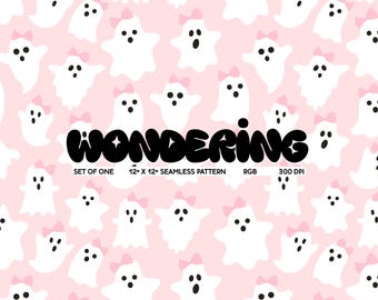 Ghosts With Bows Seamless Pattern: Girly Halloween Print (Digital Download)
