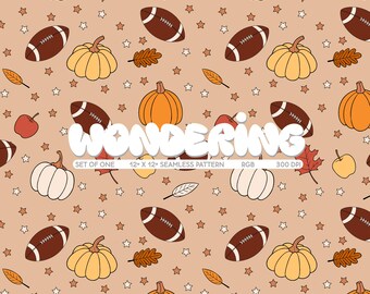 Football & Pumpkin Seamless Pattern: Autumn Sports Print (Digital Download)