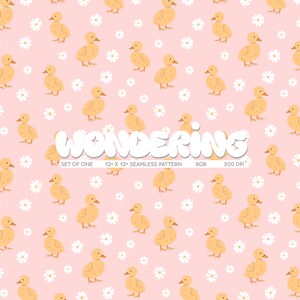 Duckling Flowers Seamless Pattern: Blush Pink, Spring Daisy (Digital Download)