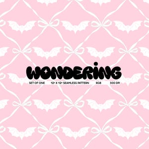 White Bats Trellis Pink | Seamless Fashion Textile Print | JPEG for Commercial Use | Harvest | Halloween | Coquette Ribbon Girly Bows Spooky