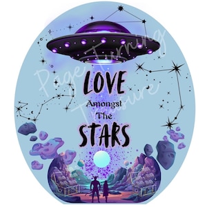 Pegatina de extraterrestre de ciencia ficción Love Amongst Stars