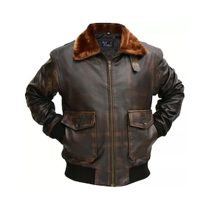 Men's A2 Aviator Bomber Jacket – Genuine Cowhide Leather Brown – Vintage Military Flight Pilot Jacket – Classic Brown Leather Coat