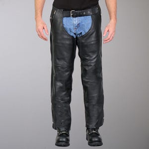 Men&#39;s Black Leather Chap – Handcrafted Biker Style, Adjustable Fit, Edgy & Bold