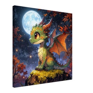 Cute Earth Dragon Canvas Wall Art - Fantasy Creature Print - Mythical Nursery Decor - Whimsical Dragon Artwork for Kids Room