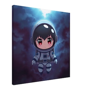Lienzo de astronauta adorable: adorable arte espacial, impresión de astronauta kawaii, decoración de pared con una galaxia caprichosa