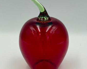 Viking Ruby Red Glass Apple Figurine | Mid-Century Hand Blown Art Glass Decor | Teacher Gift