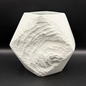 Vintage AK Kaiser Bisque Porcelain Vase, Manfred Frey Fossil Relief Op Art