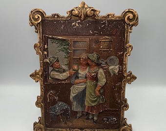 Antique Bradley Hubbard Cast Iron Tavern Scene Plaque – Polychrome B&H Decor