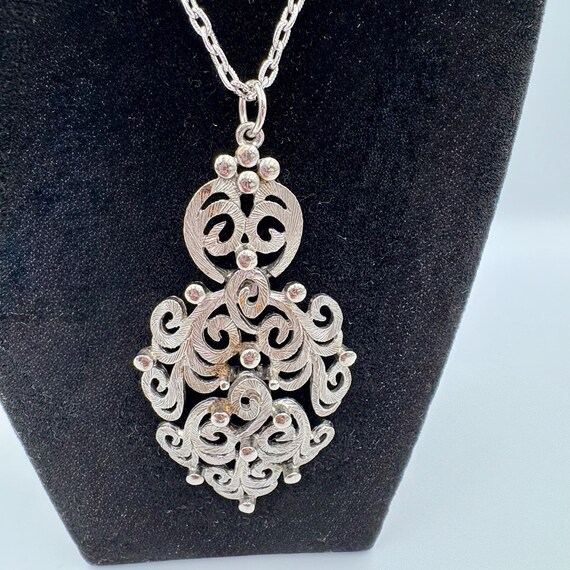 Silver-Tone Lisner Scrollwork Pendant & Earrings … - image 2