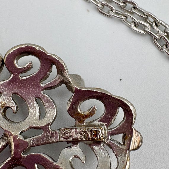 Silver-Tone Lisner Scrollwork Pendant & Earrings … - image 6