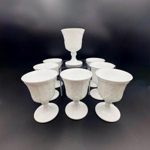 Indiana Milk Glass Harvest Grape Goblets – Set of 8, Vintage 1950s